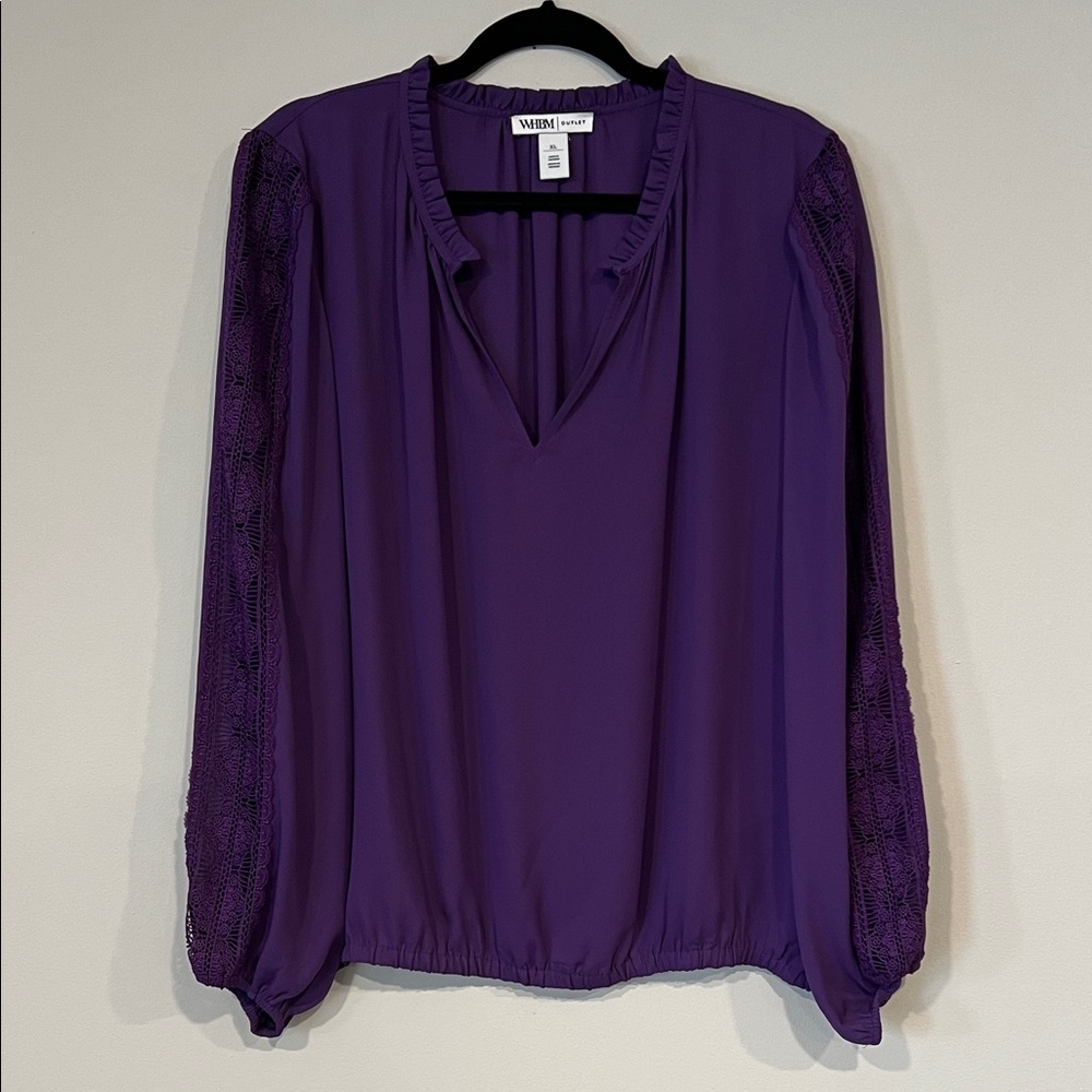 WHBM Deep Purple Blouse with Lace Sleeves